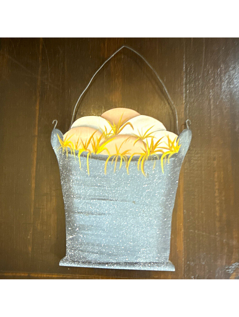 Somethin' Special Wood Hanging Wall Plaque Farmhouse Egg Basket Vertical Gray